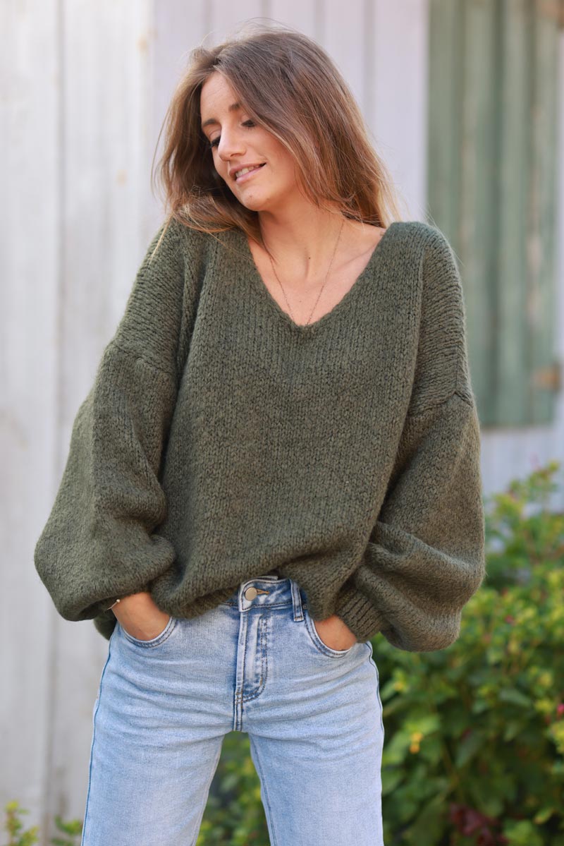 Khaki Soft Knit Wool Blend Jumper with Scarf