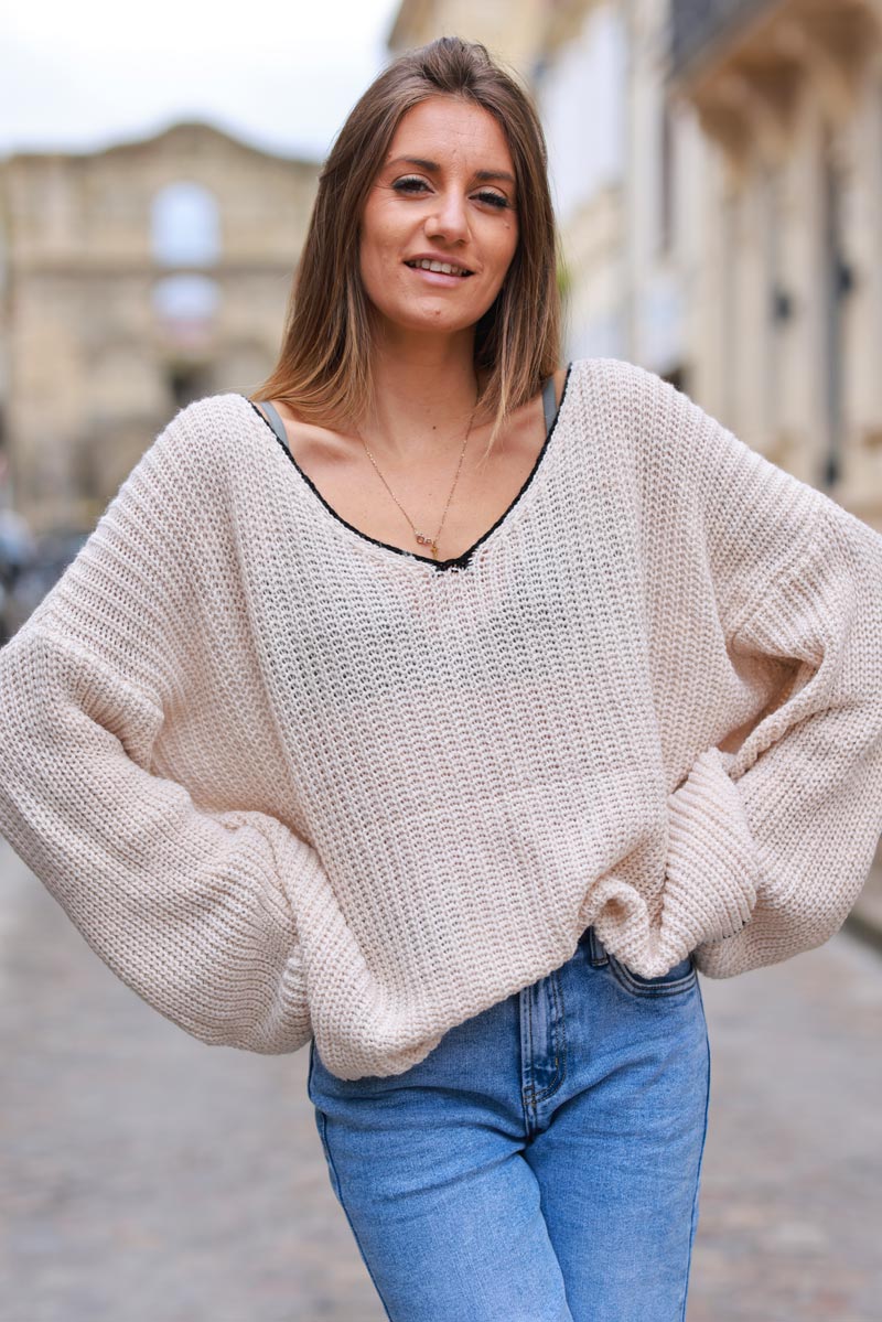 Beige Crochet Knit Lounge Jumper