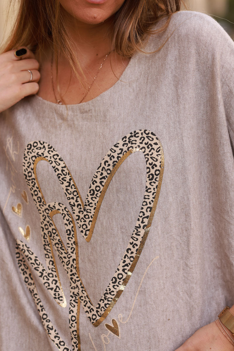 Beige Leopard Hearts Long-Sleeve Tee