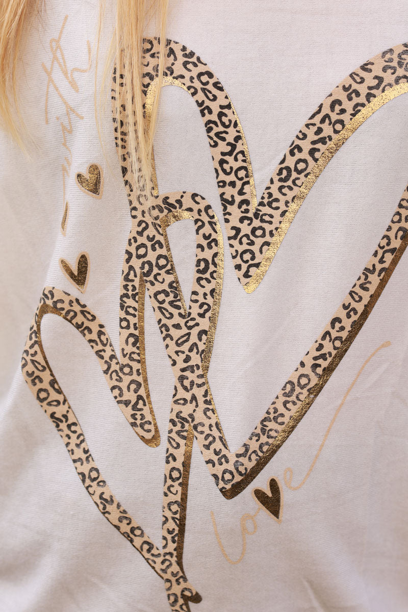 Beige Leopard Hearts Long-Sleeve Tee