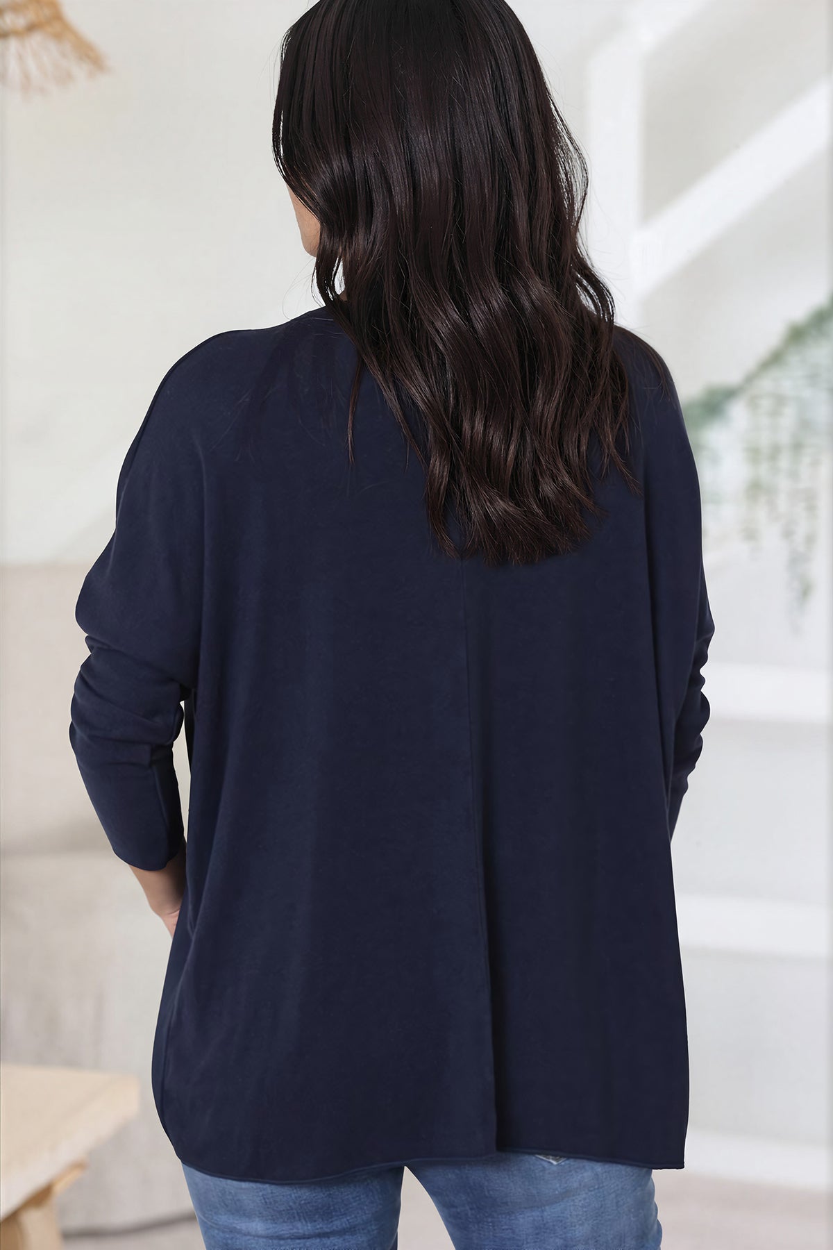 Pull jersey bleu marine doux trio poissons