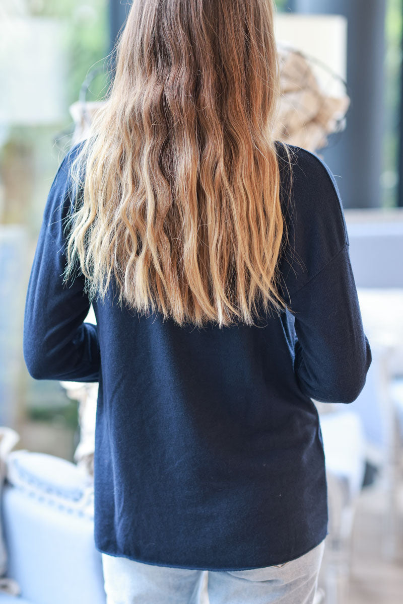 Navy blue “La Vie Est Belle” Gold Glitter Tree Long-Sleeve Tee