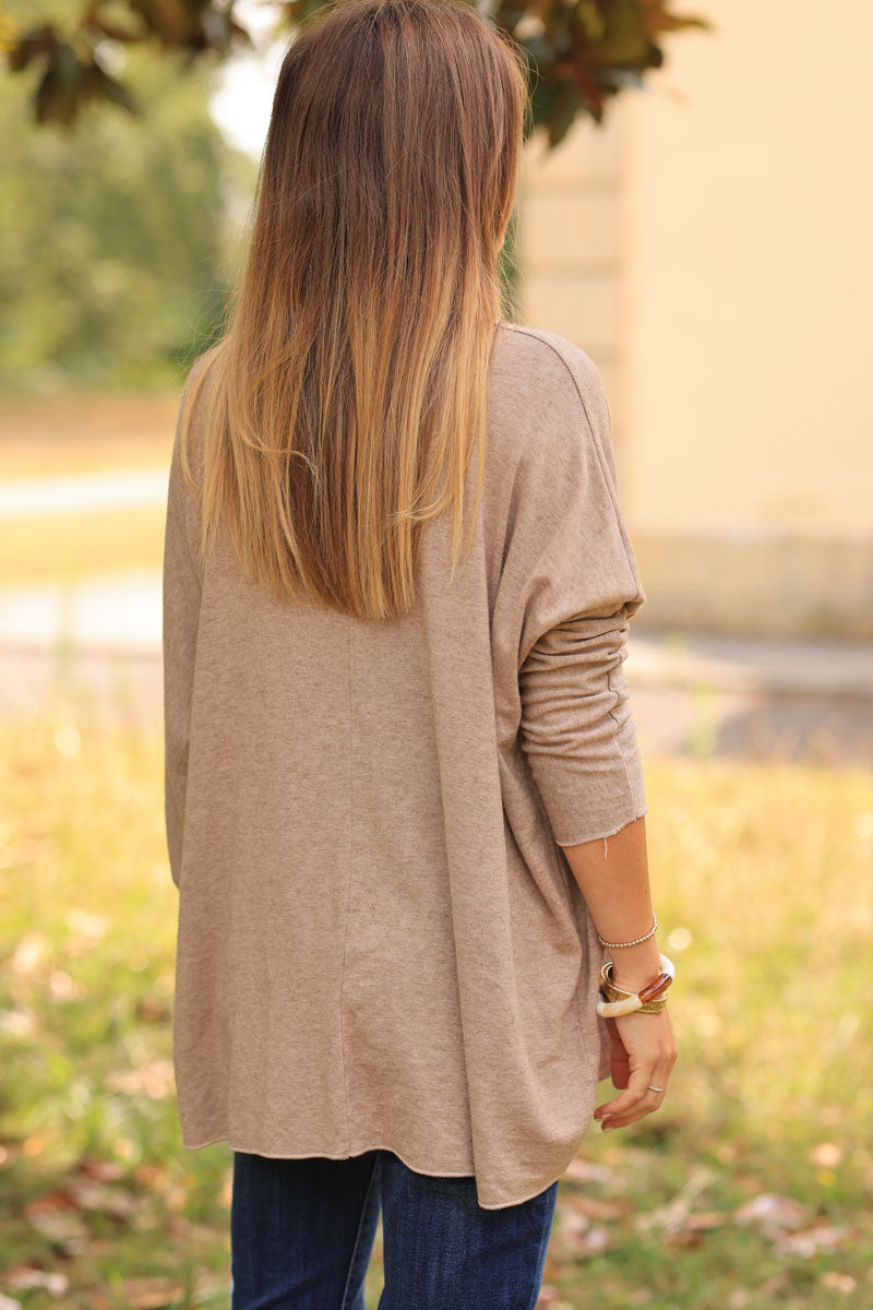 Brown v-neck sequin fishbone sweater