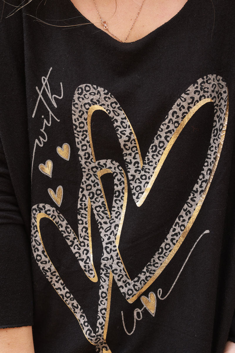 Black Leopard Hearts Long-Sleeve Tee