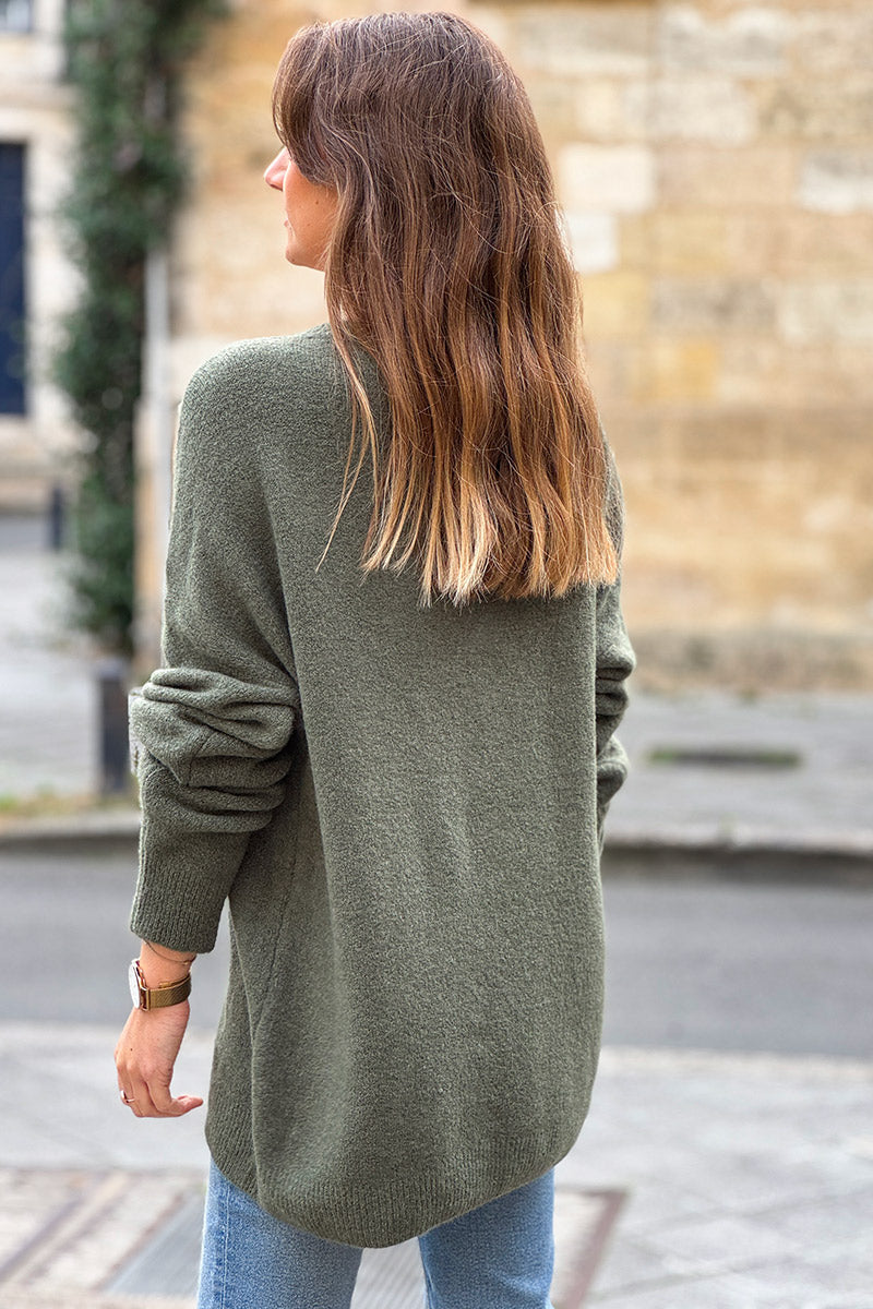 Pull kaki basique loose en maille alpaga