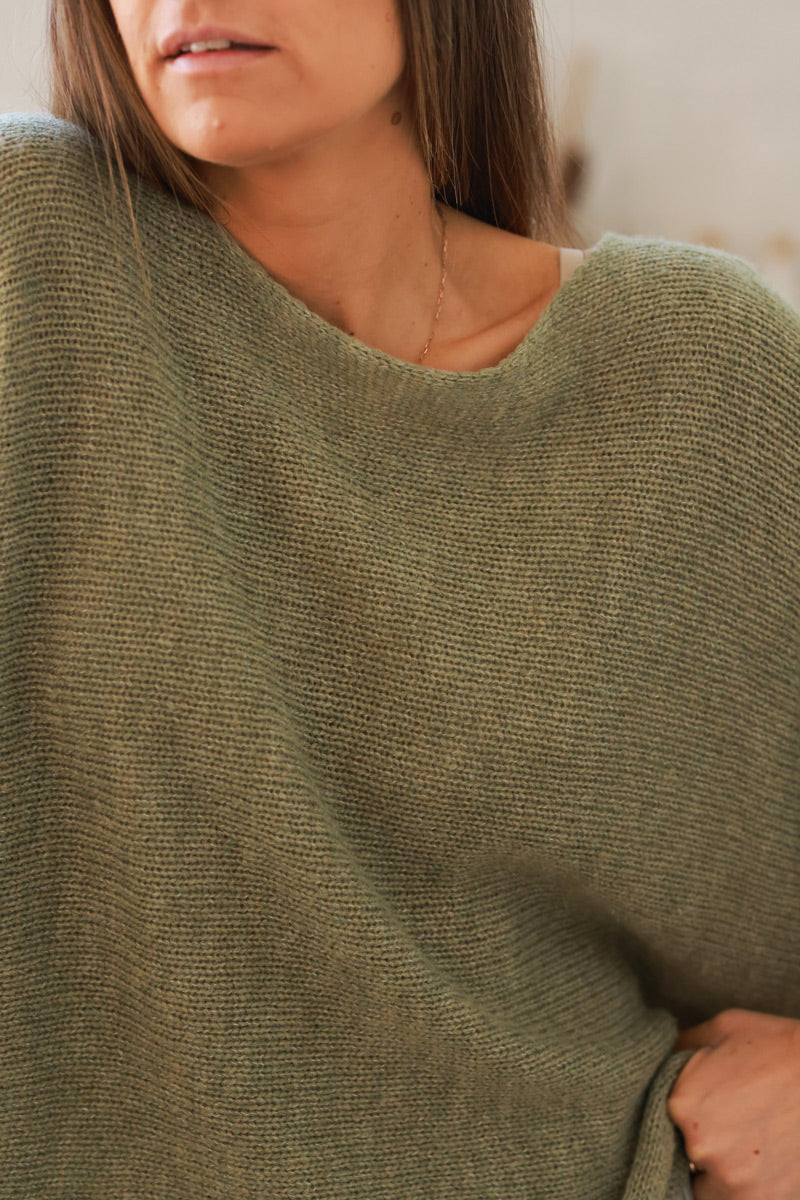 Olive Wool Blend Cropped Sweater