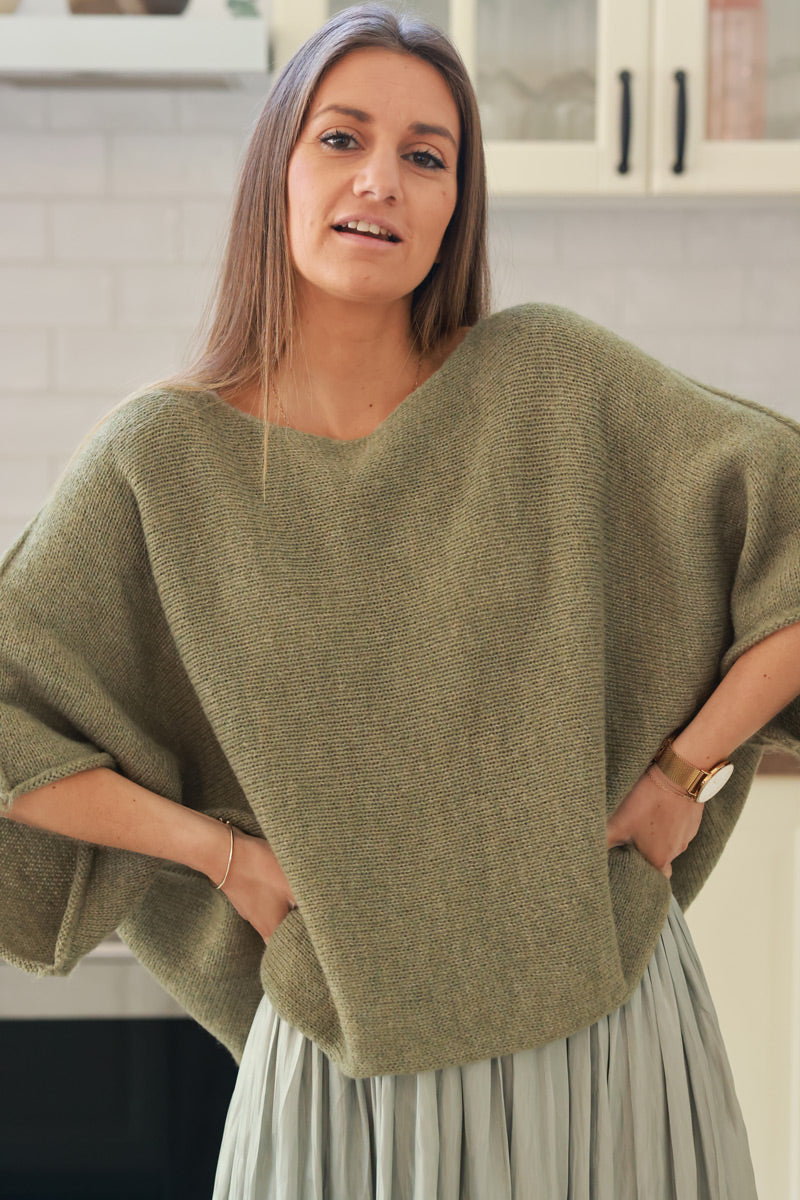 Olive Wool Blend Cropped Sweater