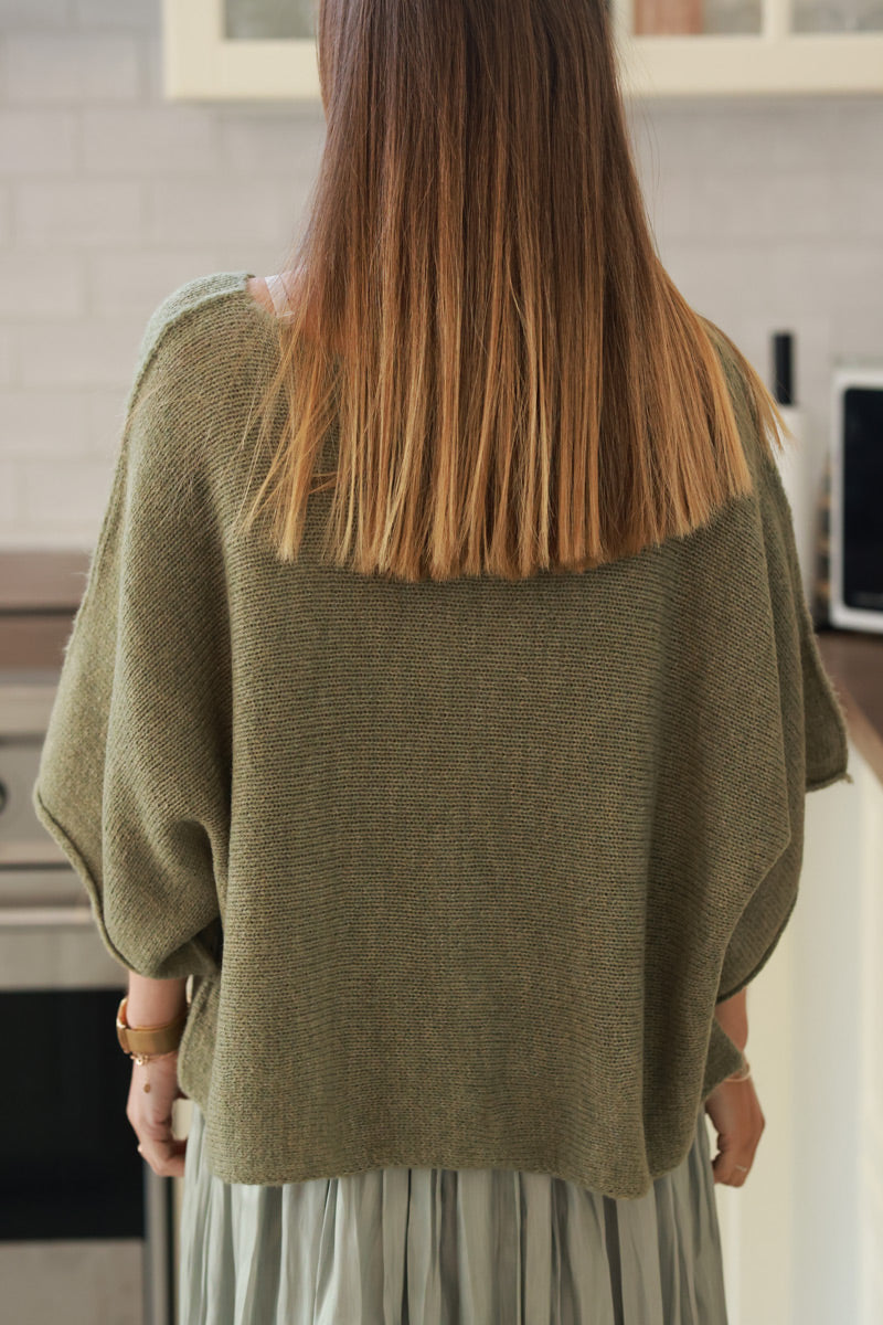 Olive Wool Blend Cropped Sweater