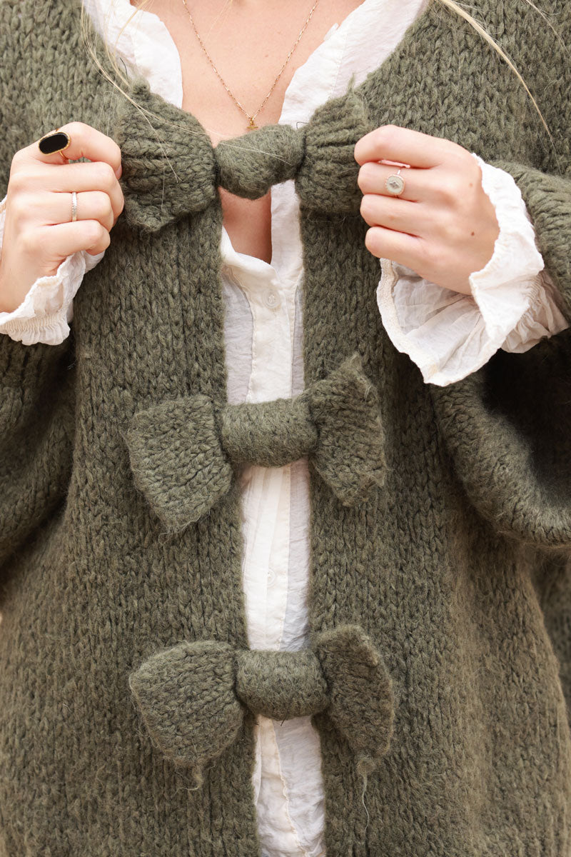 Khaki Bow Detail Wool Blend Jumper