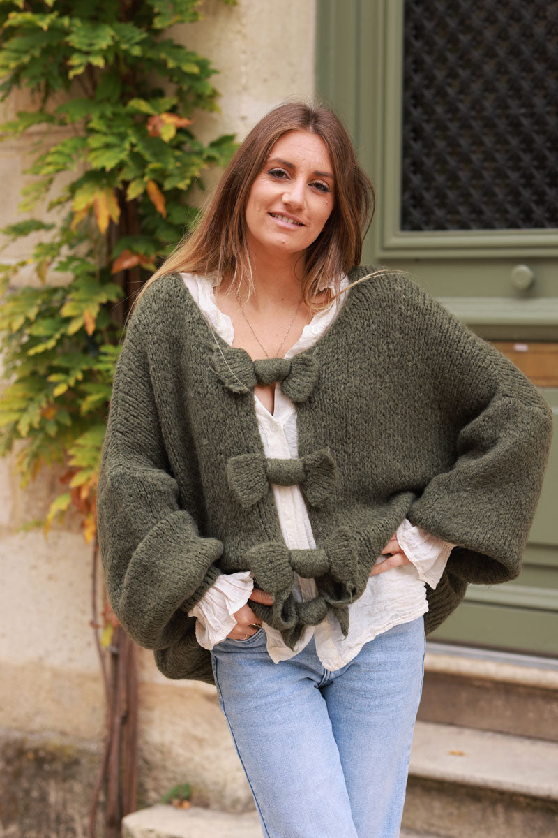 Khaki Bow Detail Wool Blend Sweater