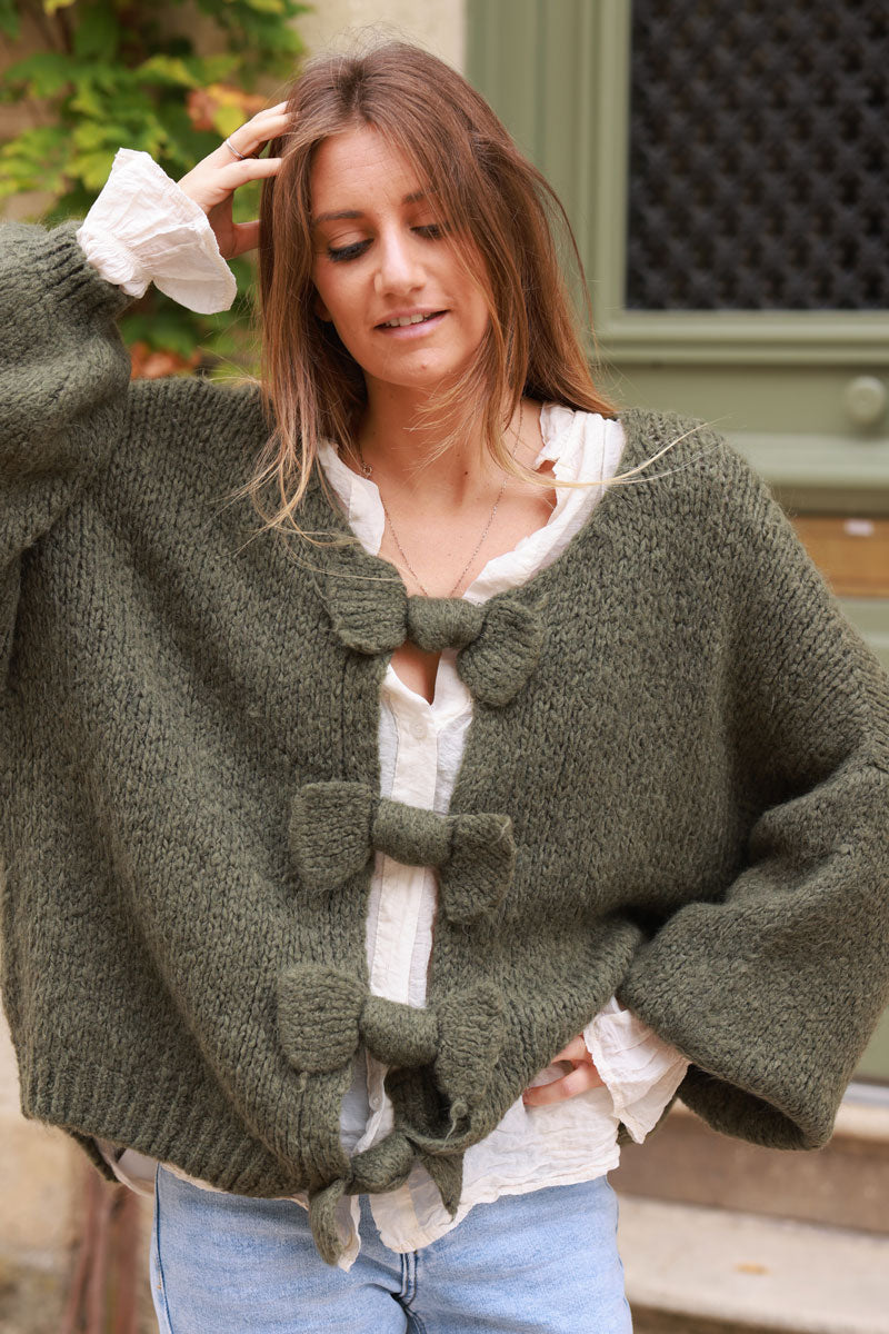 Khaki Bow Detail Wool Blend Jumper