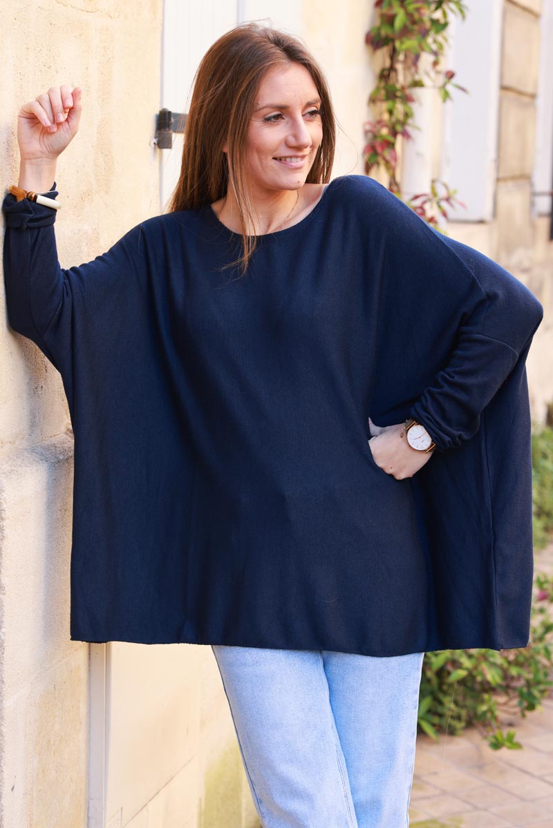 Navy Blue Oversized Batwing Jumper