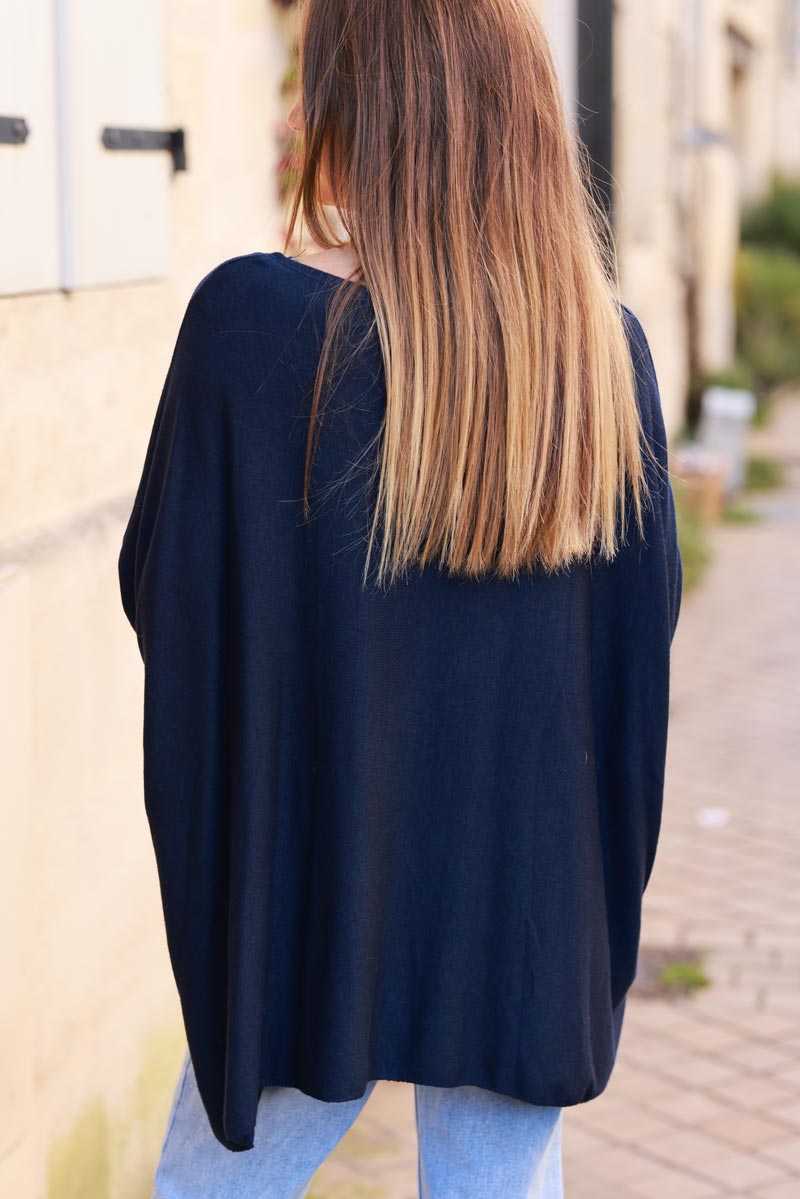 Navy Blue Oversized Batwing Sweater