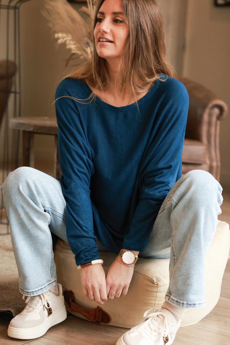 Petrol Blue Oversized Batwing Sweater