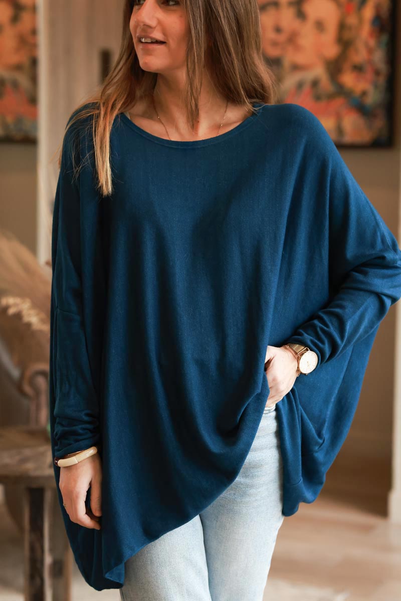 Petrol Blue Oversized Batwing Jumper