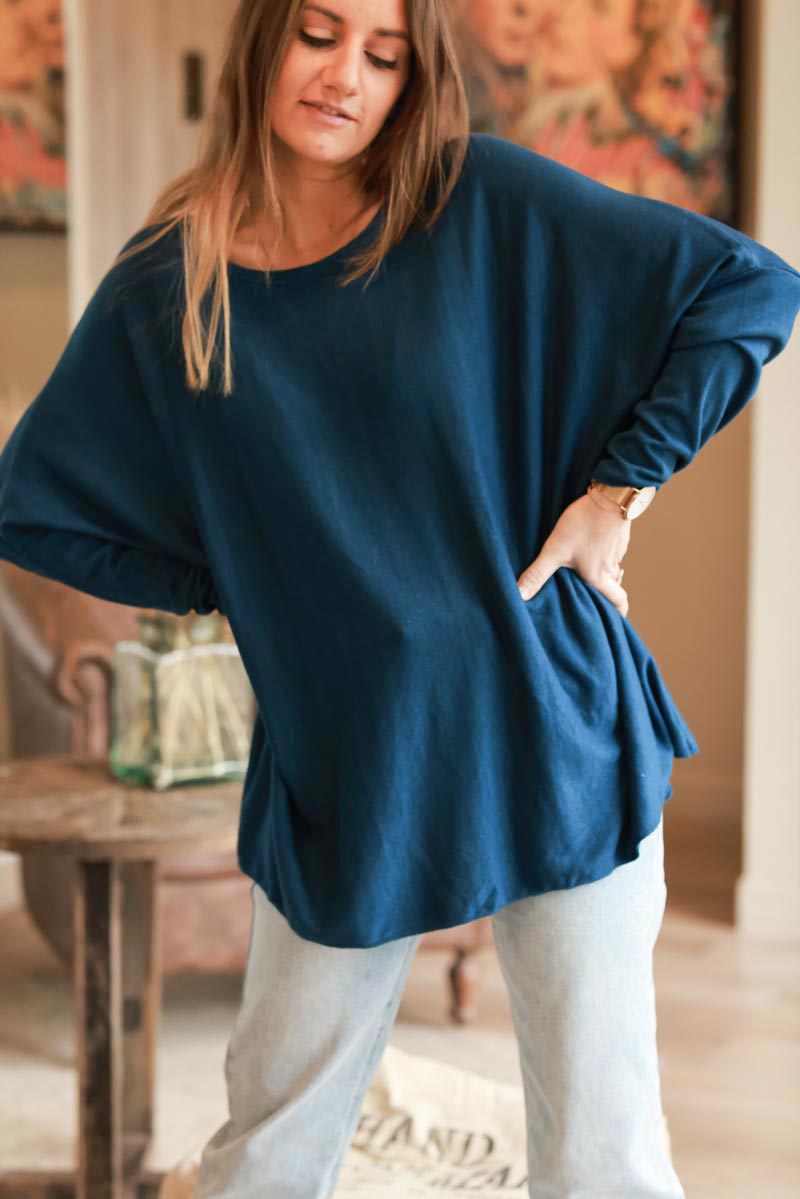 Petrol Blue Oversized Batwing Sweater