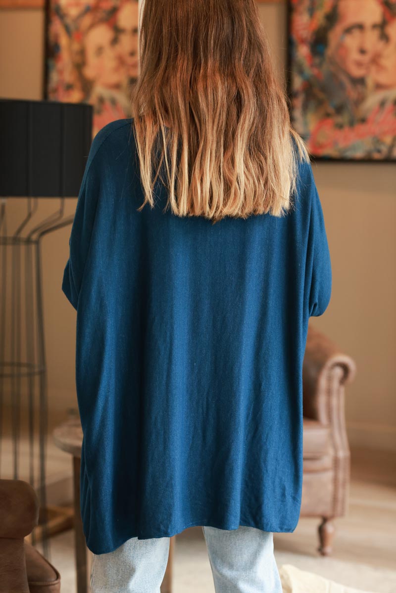 Petrol Blue Oversized Batwing Jumper