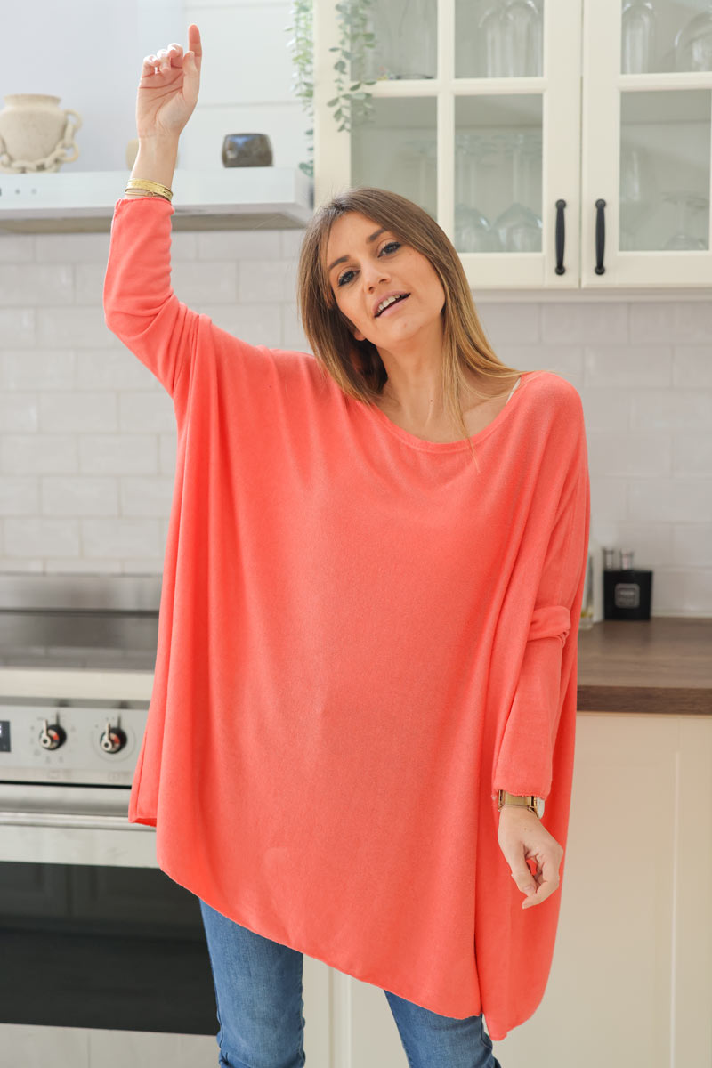 Coral oversized batwing jumper