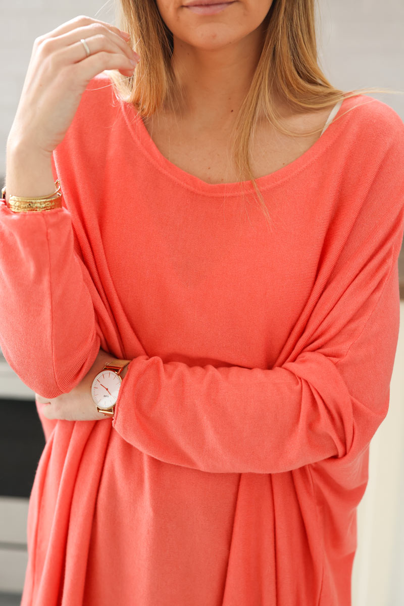 Coral oversized batwing jumper