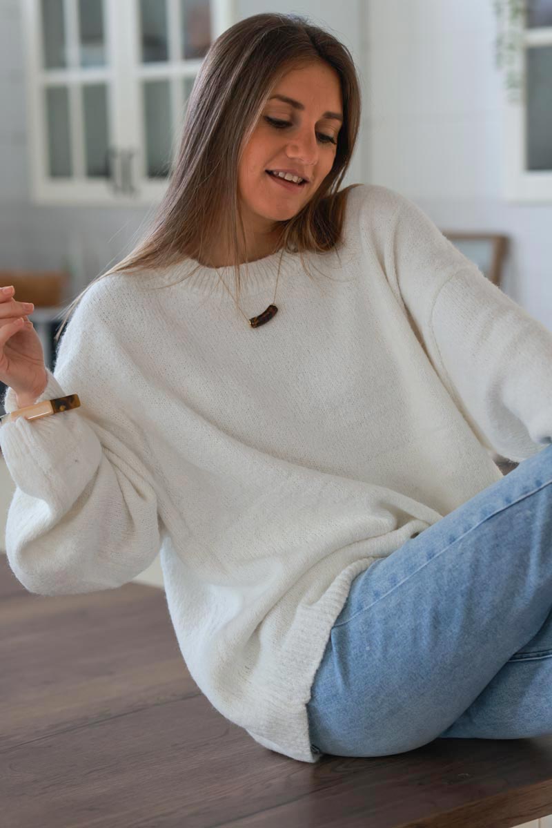 Cream Wool Blend Slouchy Jumper