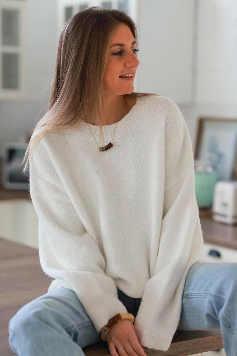 Cream Wool Blend Slouchy Jumper