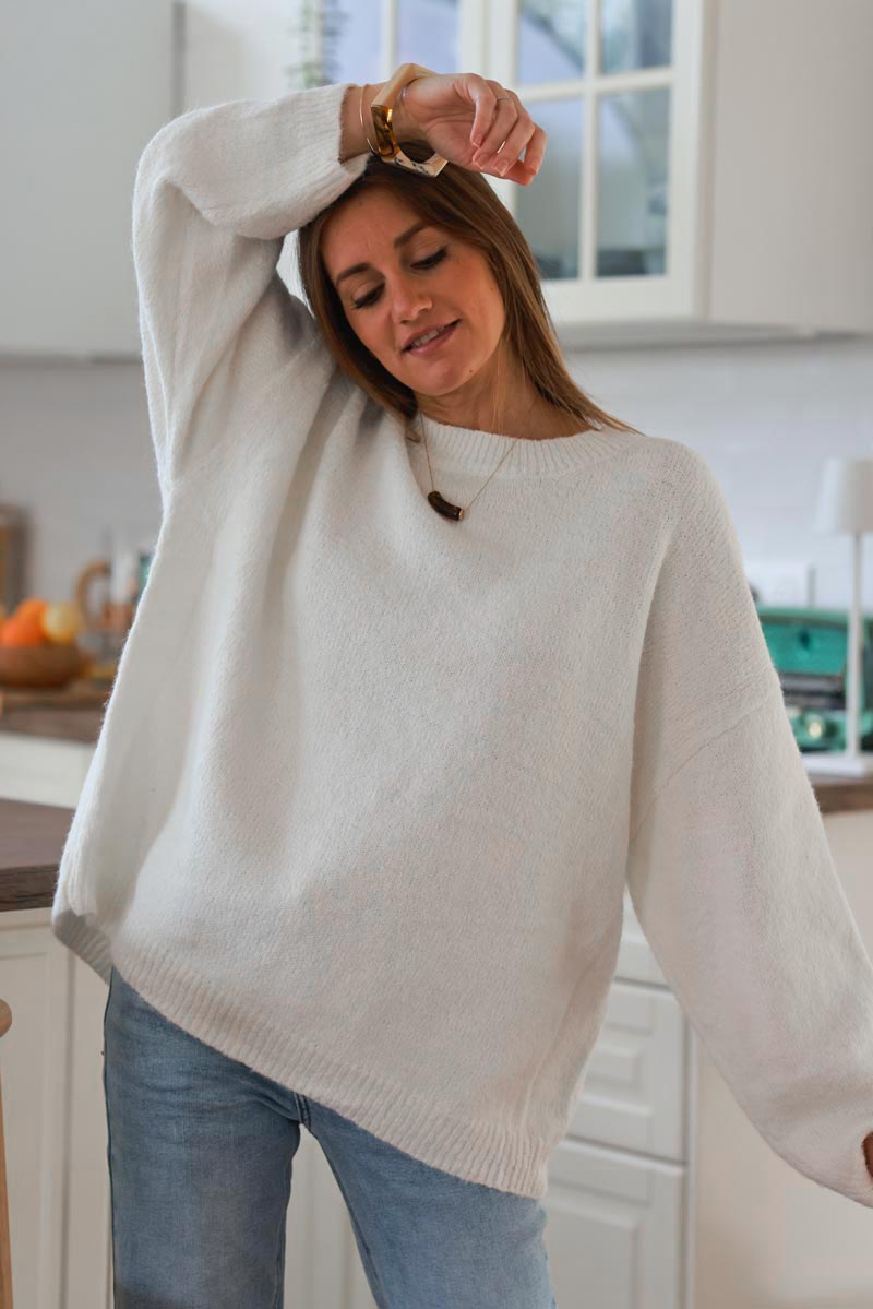 Cream Wool Blend Slouchy Jumper