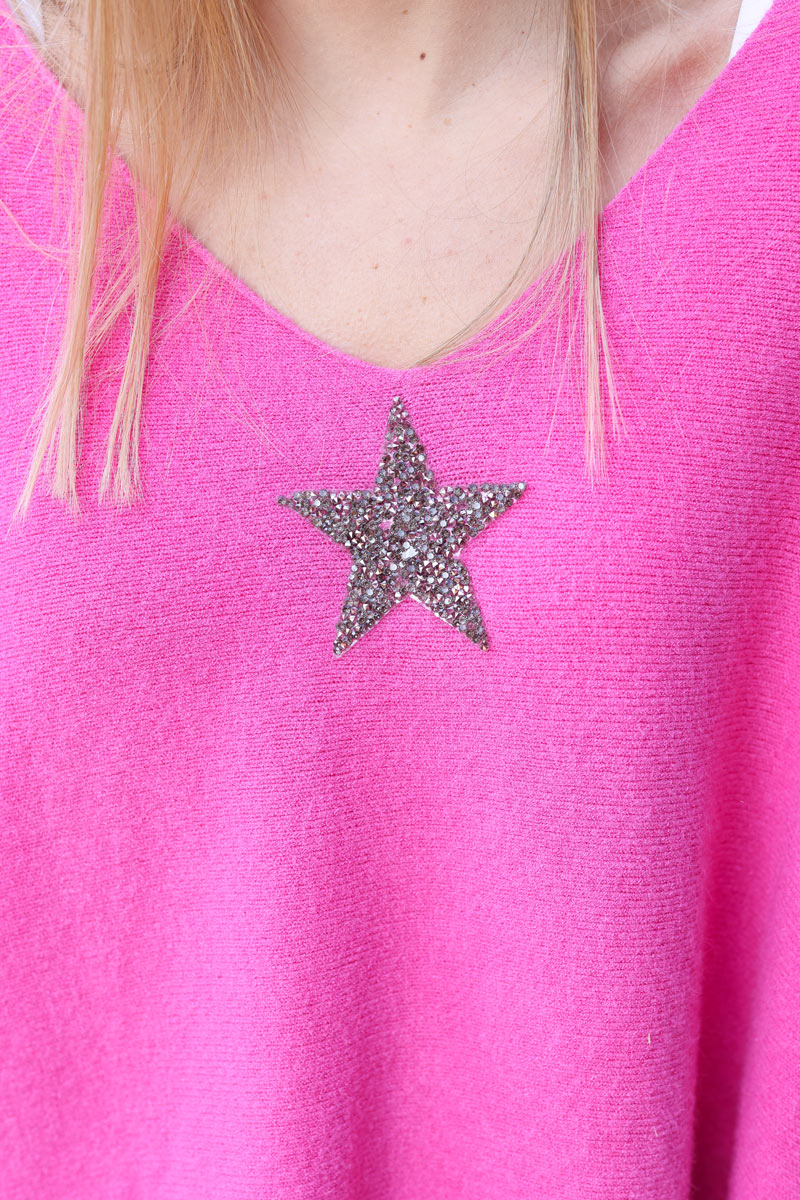 Pink oversized super soft jumper with silver rhinestone star