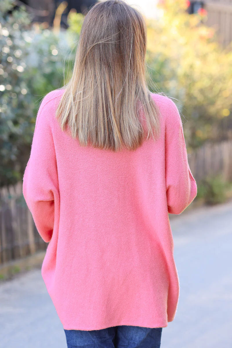 Pull large tout doux rose à manches chauve-souris et étoile en strass