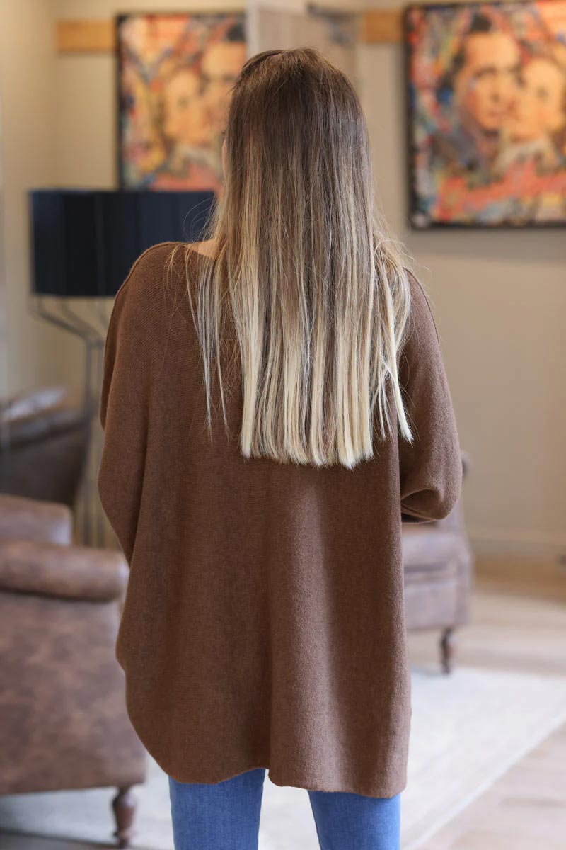 Brown chocolate Oversized super soft Sweater with Silver Rhinestone Star