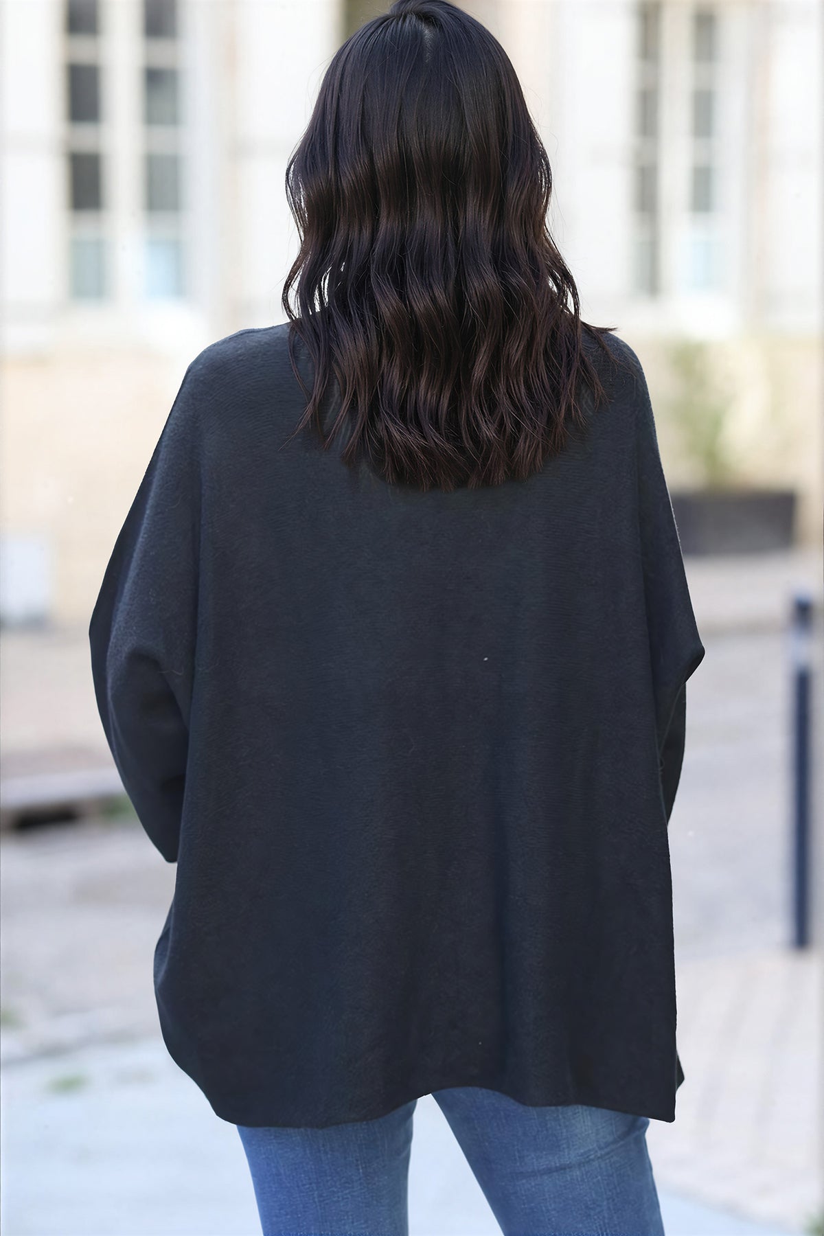 Black Oversized super soft Sweater with Silver Rhinestone Star