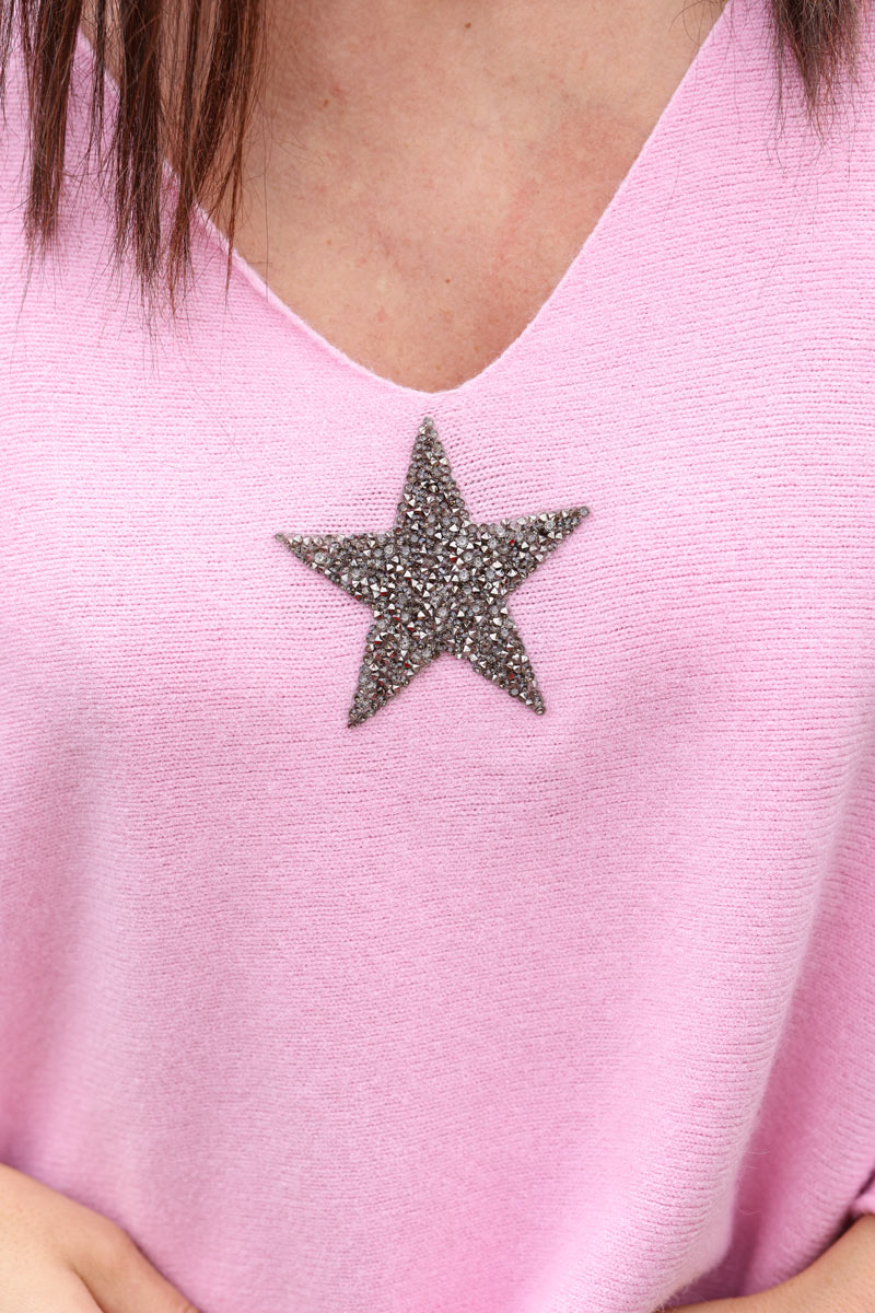 Soft pink oversized super soft jumper with silver rhinestone star