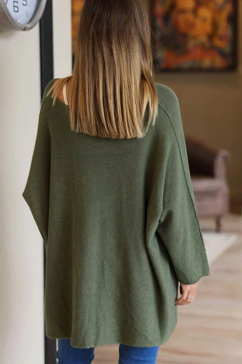 Olive Oversized Super Soft Sweater with Silver Rhinestone Star