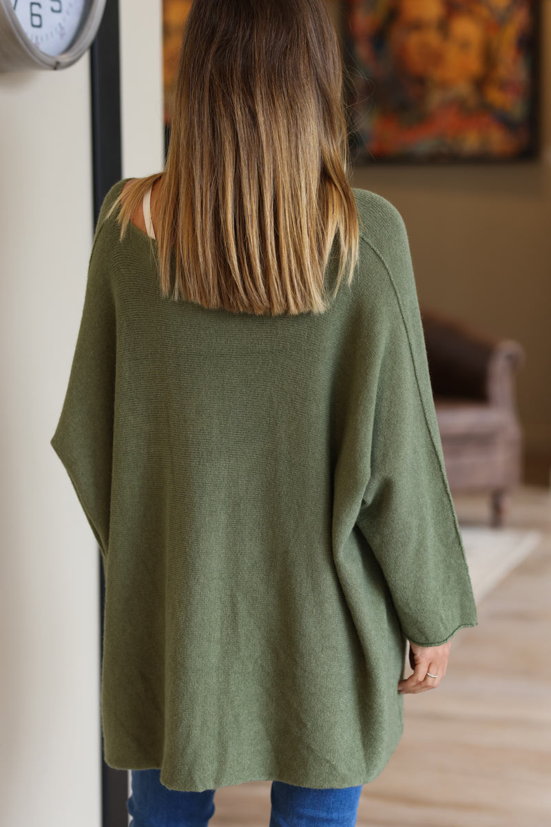 Khaki green oversized super soft jumper with silver rhinestone star