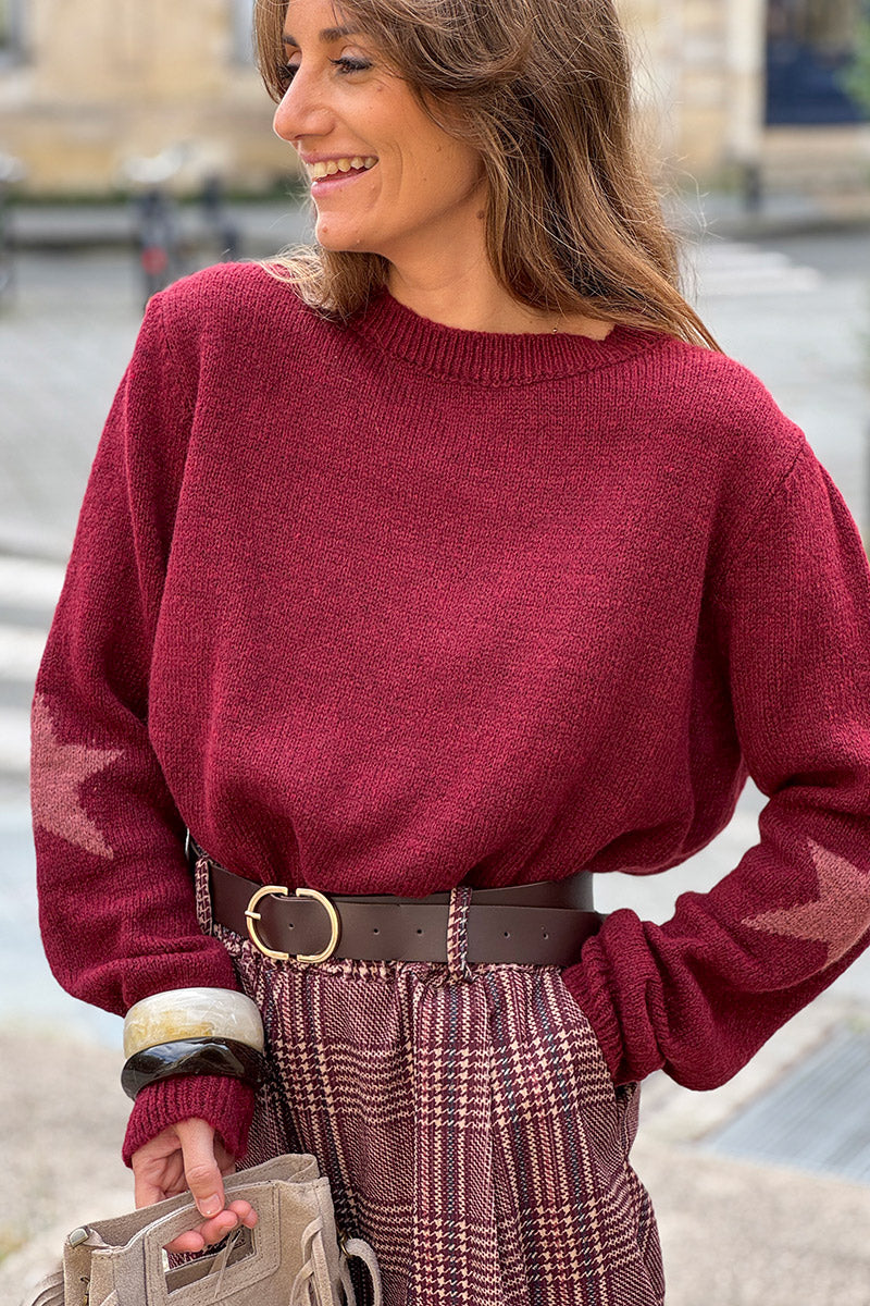 Burgundy Star Sleeve Knit Sweater