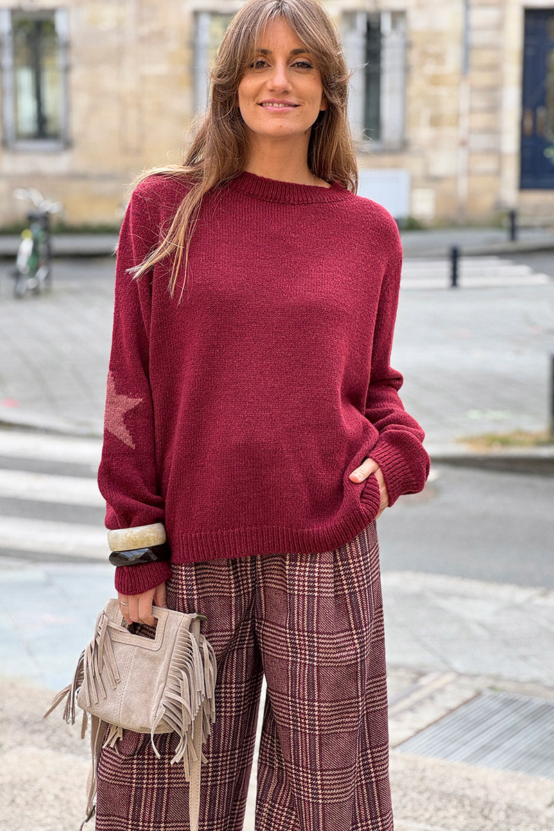 Burgundy Star Sleeve Knit Sweater
