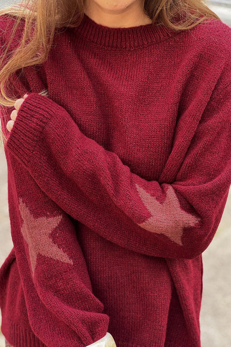 Burgundy Star Sleeve Knit Sweater
