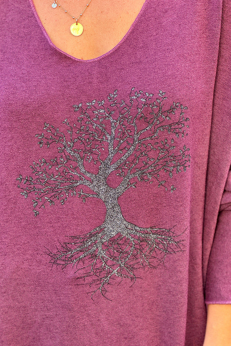 Burgundy Light Weight Sweater with Tree of Life Print