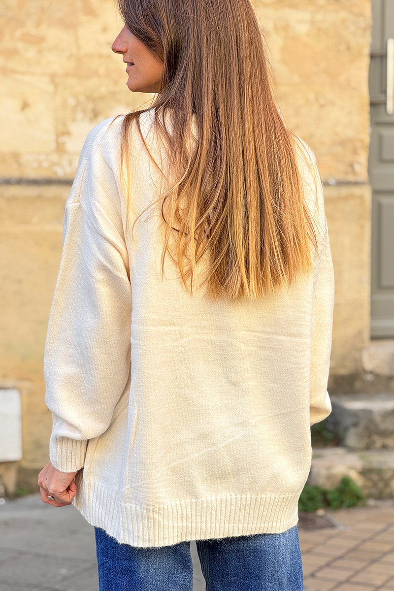 Cream BOHEME Yarn Art V-Neck Sweater