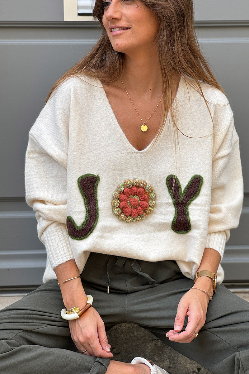 Cream JOY V-Neck Knit Sweater