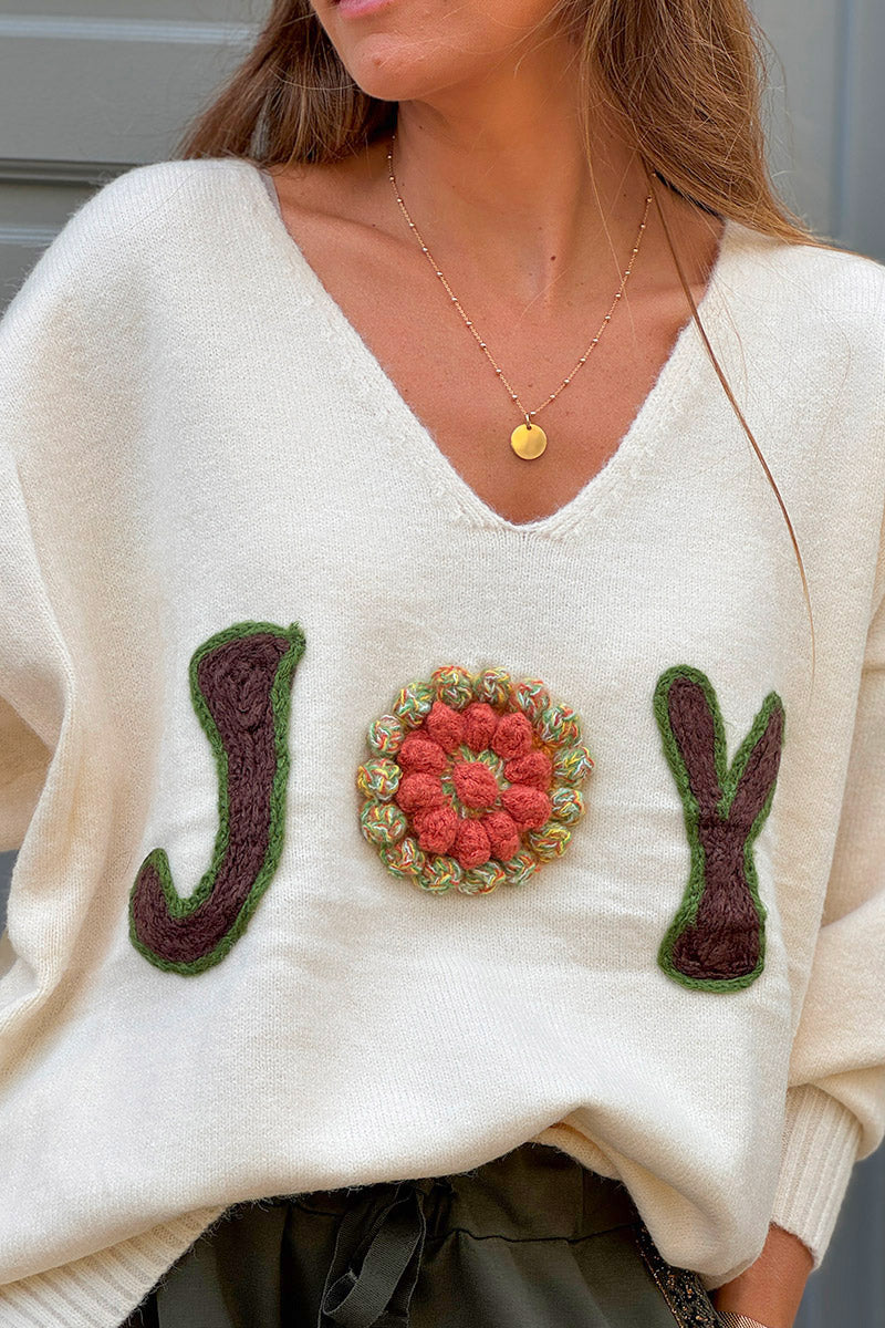 Cream JOY V-Neck Knit Sweater