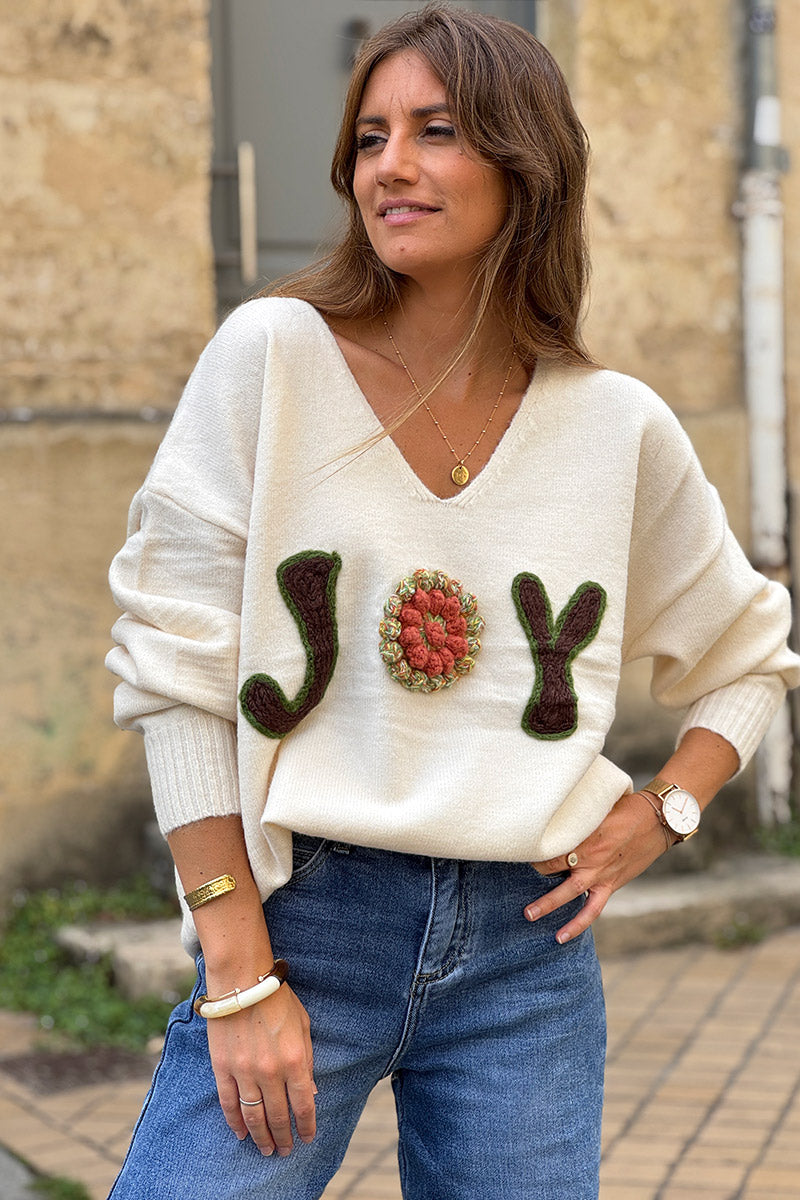 Cream JOY V-Neck Knit Sweater