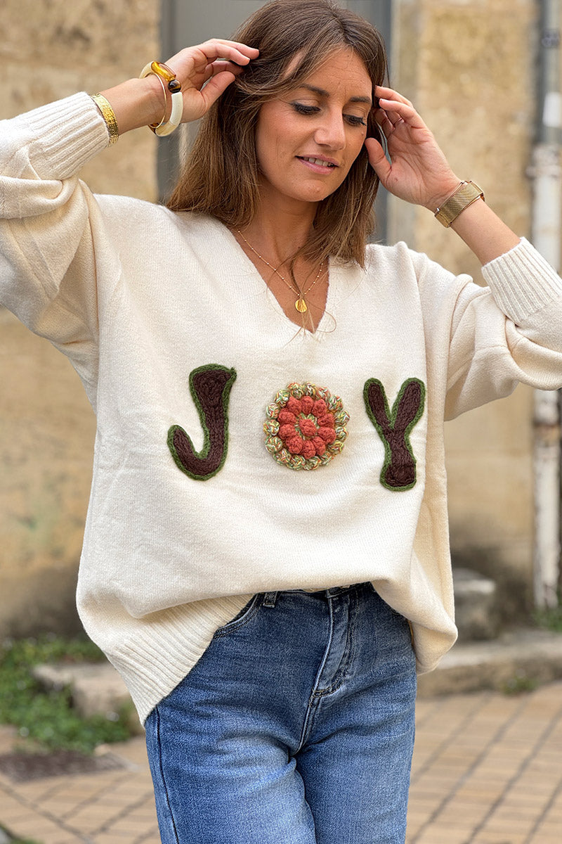 Cream JOY V-Neck Knit Sweater