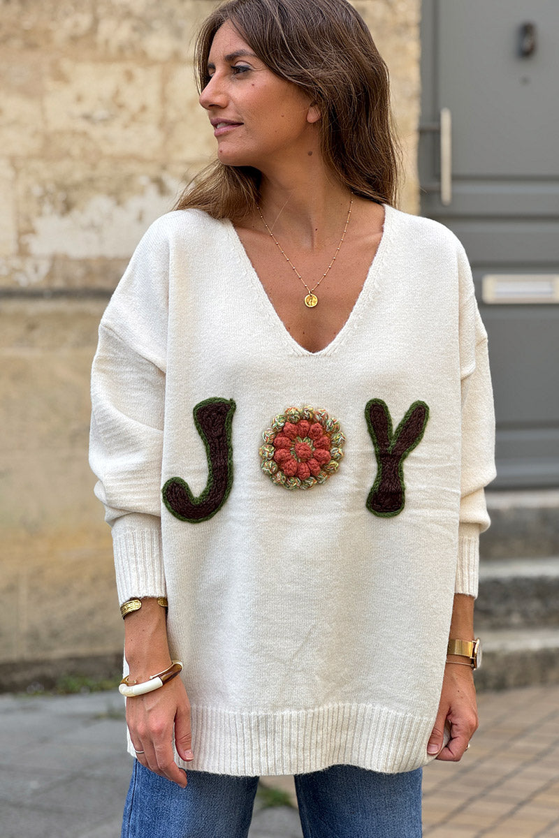 Cream JOY V-Neck Knit Sweater