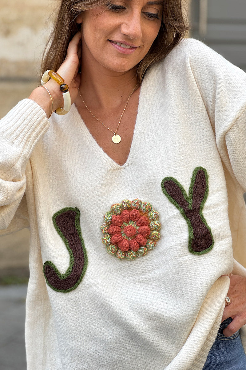 Cream JOY V-Neck Knit Sweater