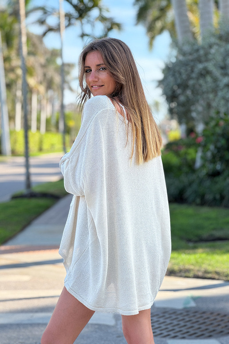 Beige Textured Palm Slouchy Knit Sweater