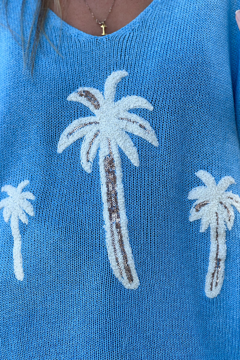 Light blue Textured Palm Slouchy Knit Jumper