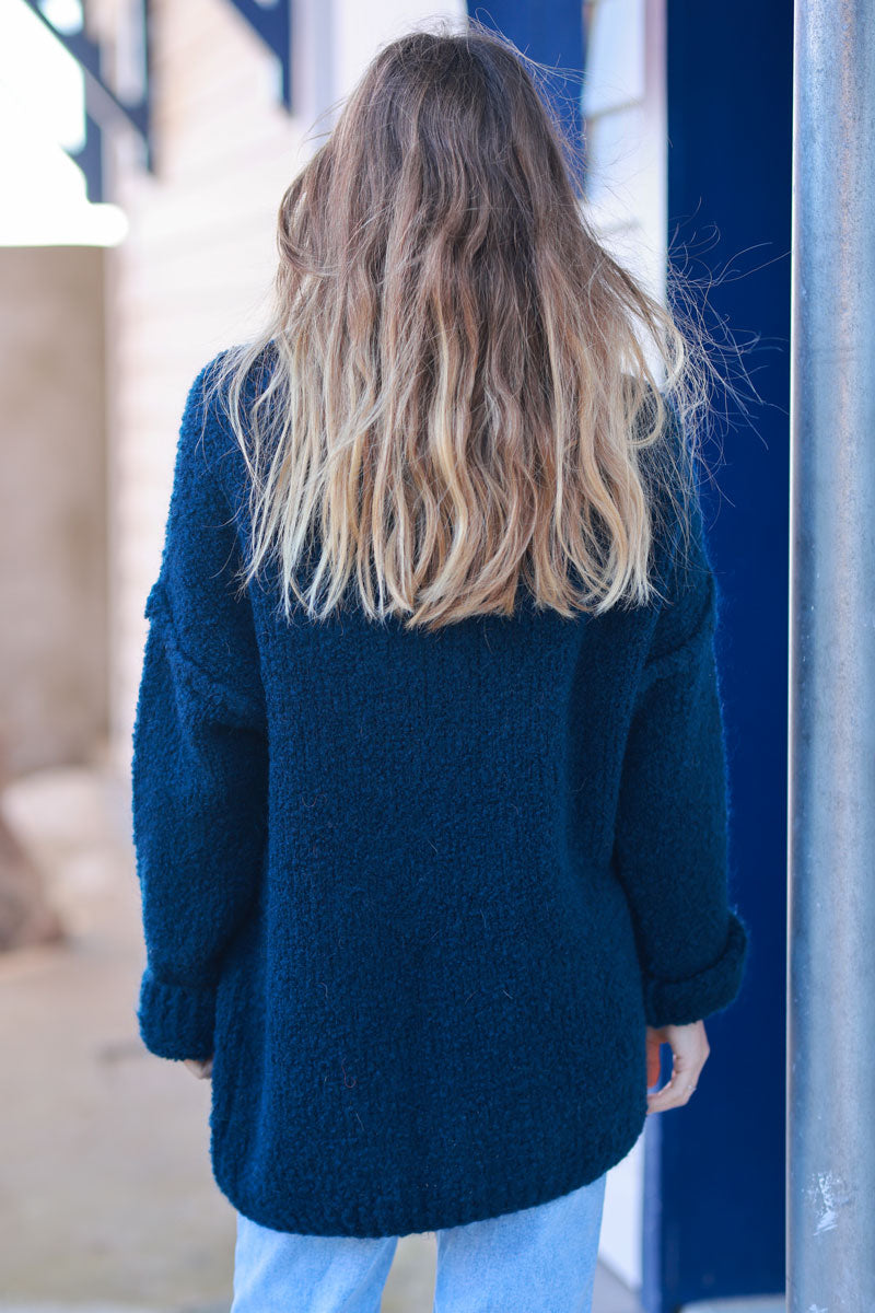 Navy blue Shearling Knit Turtleneck Sweater