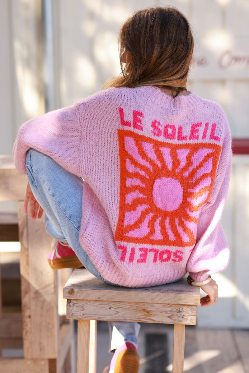 Jersey holgado de punto rosa pálido con bordados coloridos de Le Soleil