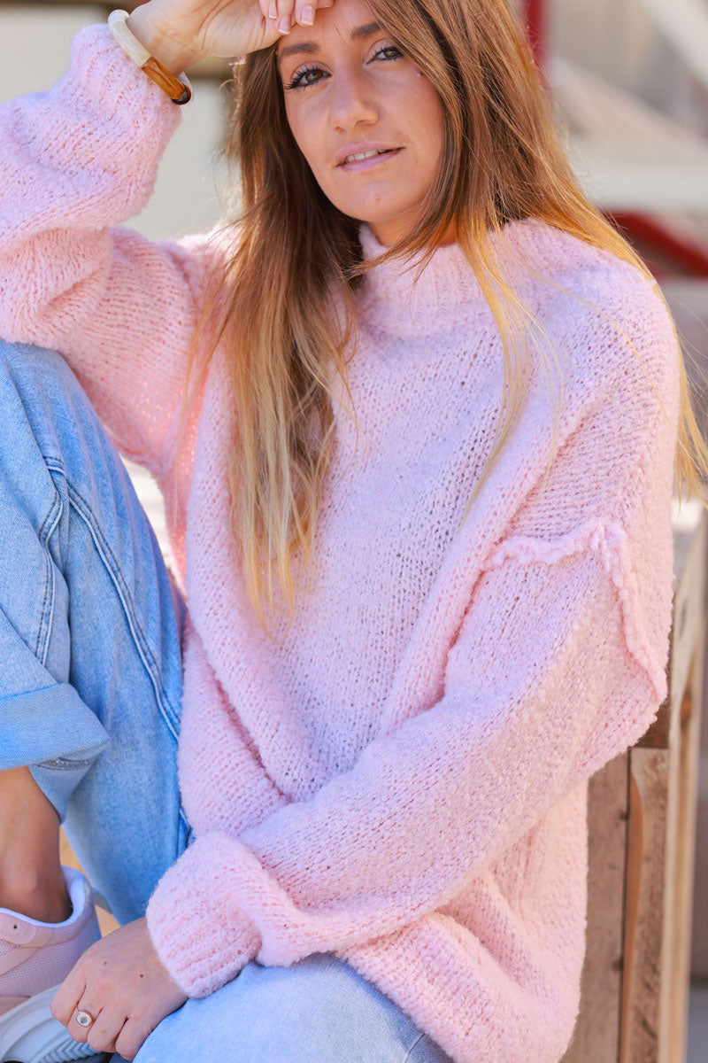 Extra light pink Shearling Knit Turtleneck Sweater