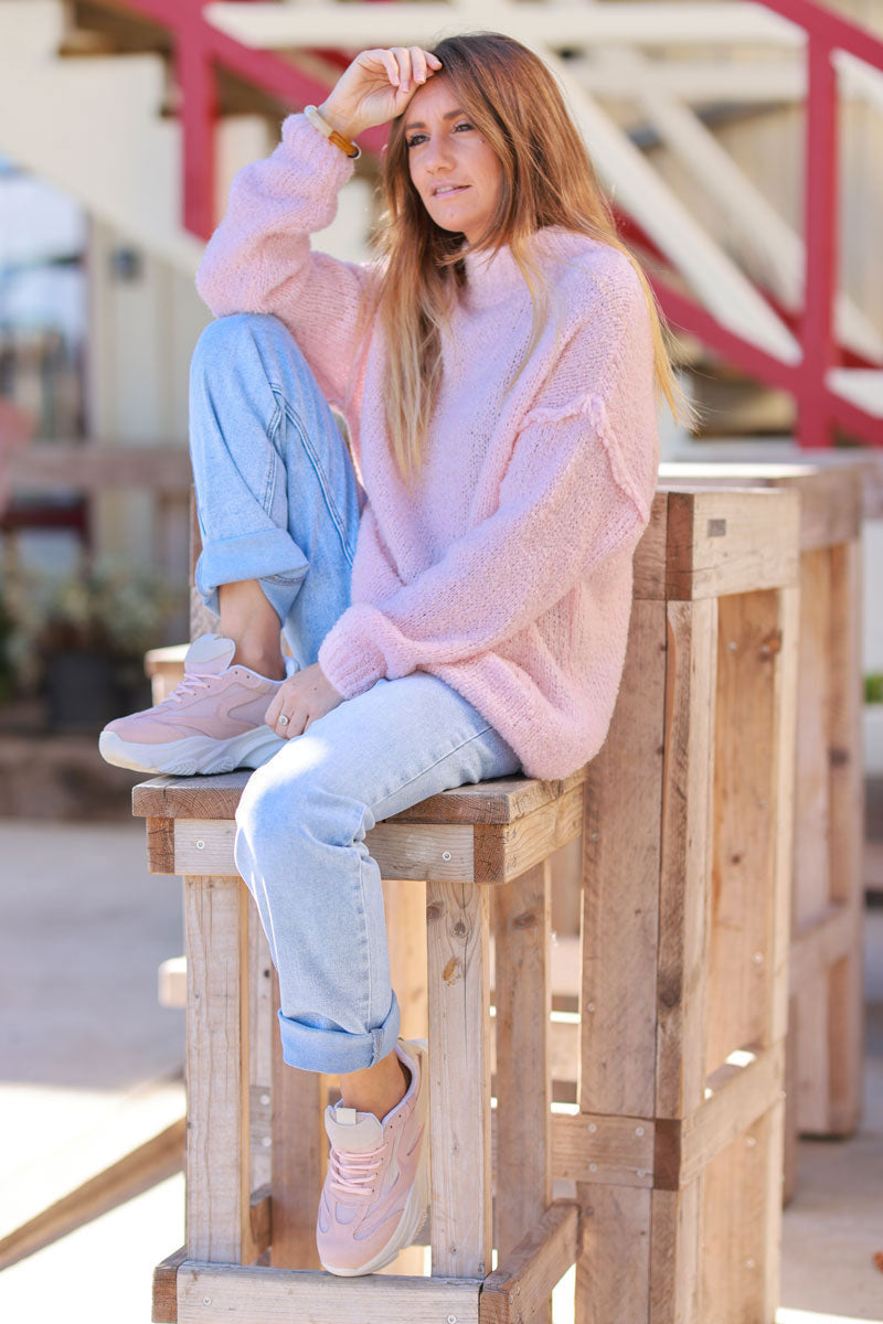 Extra light pink Shearling Knit Turtleneck Sweater